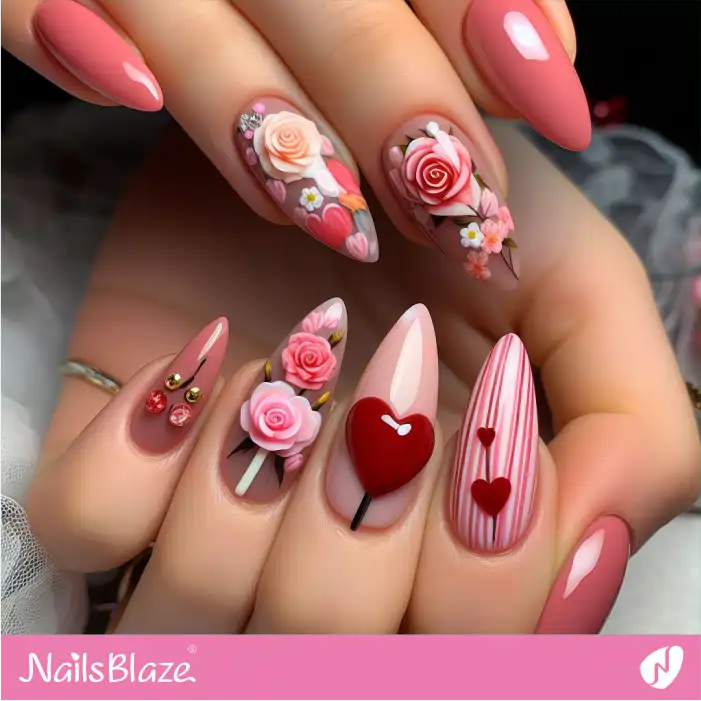 Roses and Heart Candies Nail Design | Valentine Nails - NB2288
